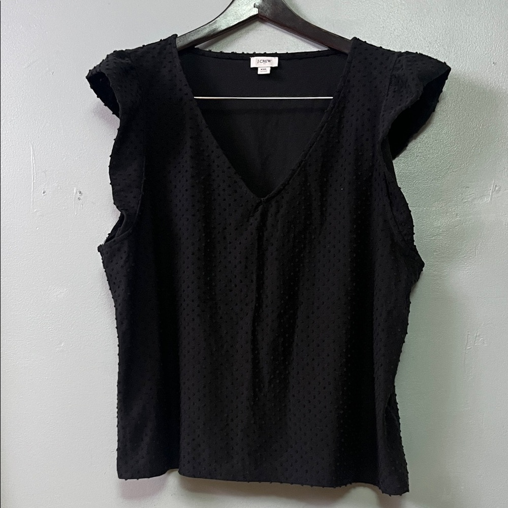 J Crew Black Textured Dot Flutter Sleeve Blouse